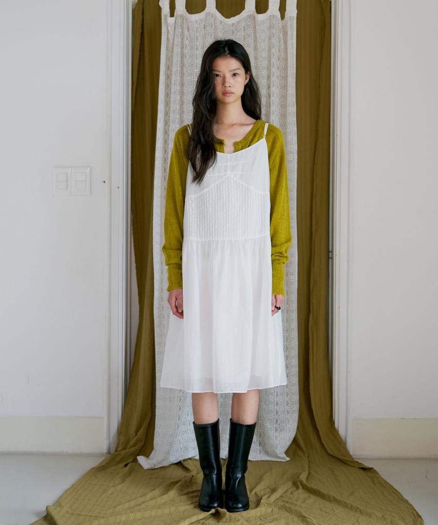 Poeteuseoul Flowy Pintuck Layered Dress_Ivory