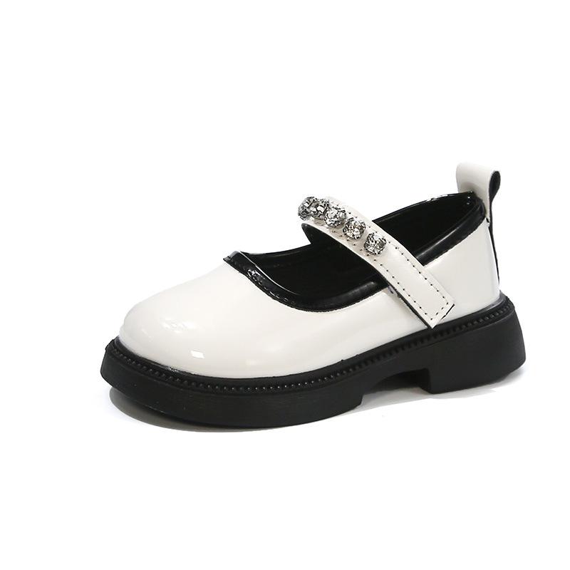 Dívčí kožené boty Černé lesklé Vystoupení Dětské baleríny Kulatá špička Měkká podrážka 2025 Nové Dívčí princeznovské boty Lesklý krystal