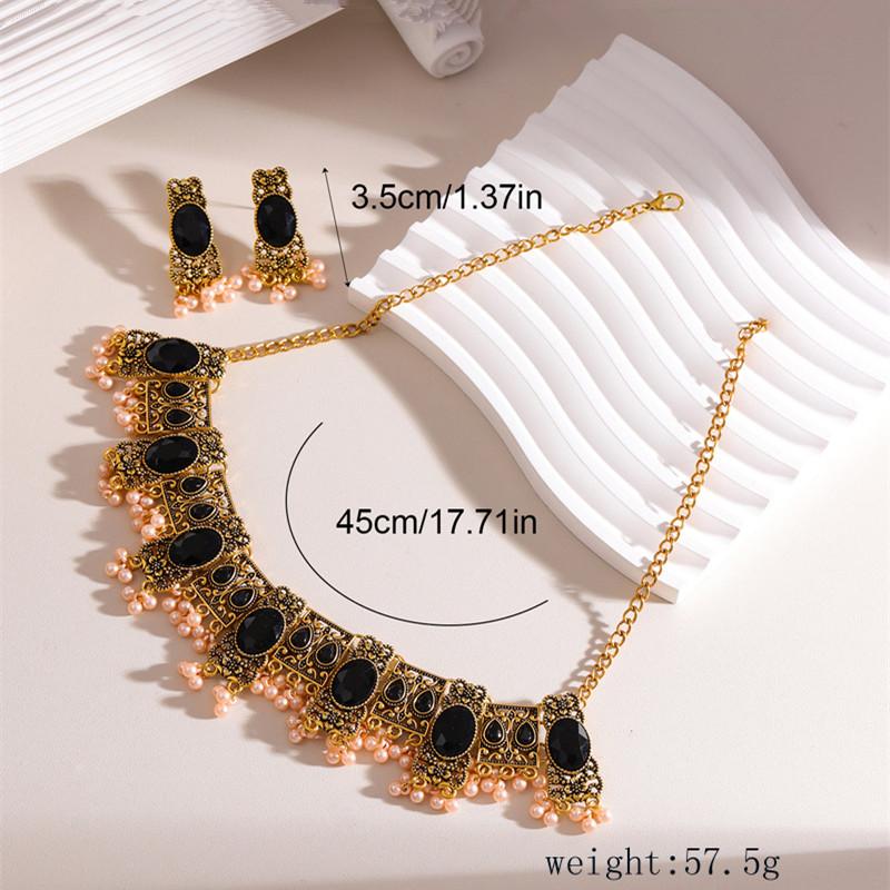 Vintage Crystal Choker Necklace Inlaid Rhinestone Ethnic Style Jewelry Set Women Accessories