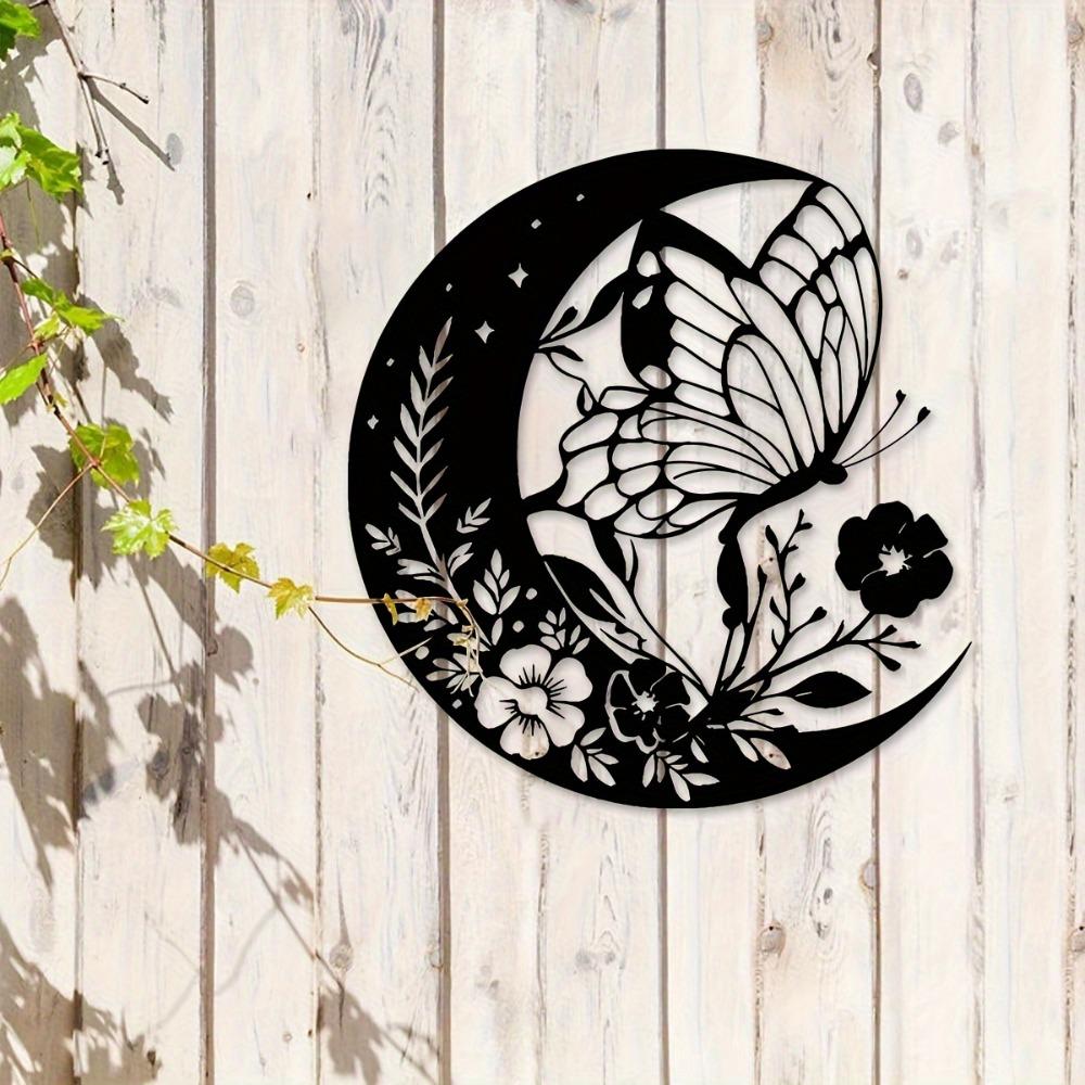 1pc Butterfly Moon Metal Wall Art Black Floral Crescent Sculpture Home Decor 15.75x14.88 Inch Housewarming Wedding Anniversary Christmas Gift