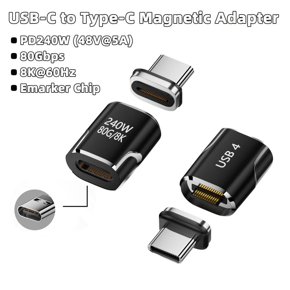 Магнитный USB-адаптер USB4 Thunderbolt 4/3 с USB-C на USB-C, 240 Вт, 80 Гбит/с, Быстрая зарядка, Магнитный кабель-конвертер, Адаптер 8K для Mac