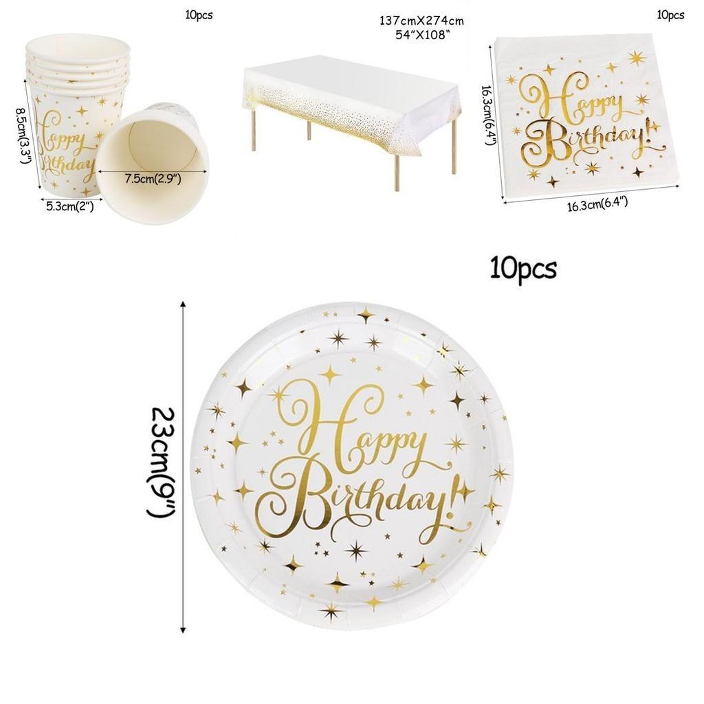 Cheerful Gold Polka Dot Stamping Happy Birthday Party Decor Supplies Disposable Tableware Collection