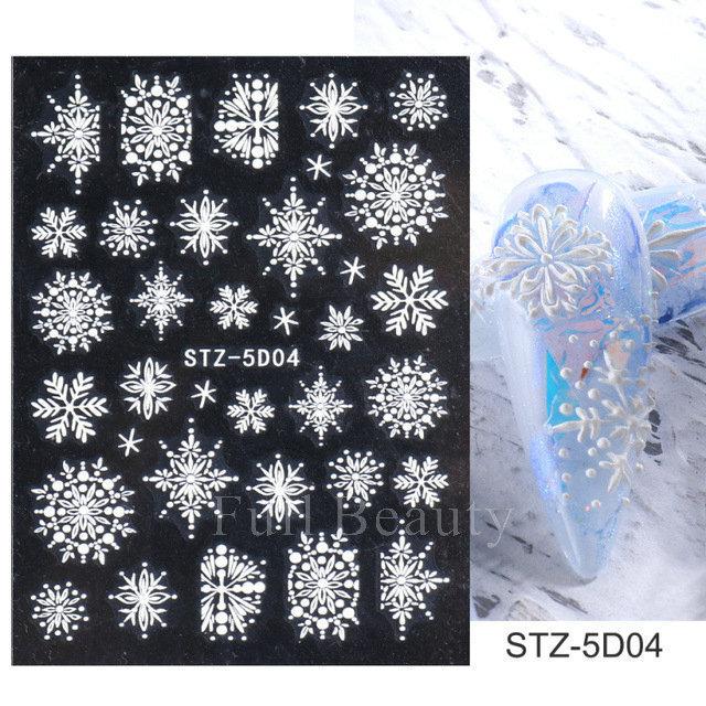 Nail Art Sticker Winter Christmas Snowflake Elk Santa Claus Christmas Ball 5D Embossed Nail Art Sticker