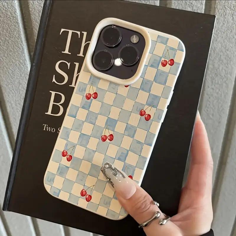 Blue Checkered Cherry Lychee Pattern Phone Case For iPhone 17 16 15 14 13 12 11 Pro Max 17 Air 15 14 Plus X XS XR 16E Soft Cover