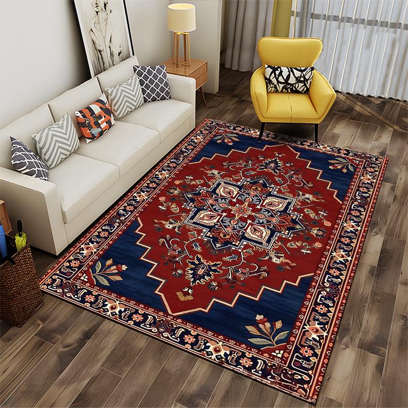 Vintage Floral Persian Style Red and Blue Area Rug for Living Room Suitable for use as an anti-slip for living room bedroom sofas