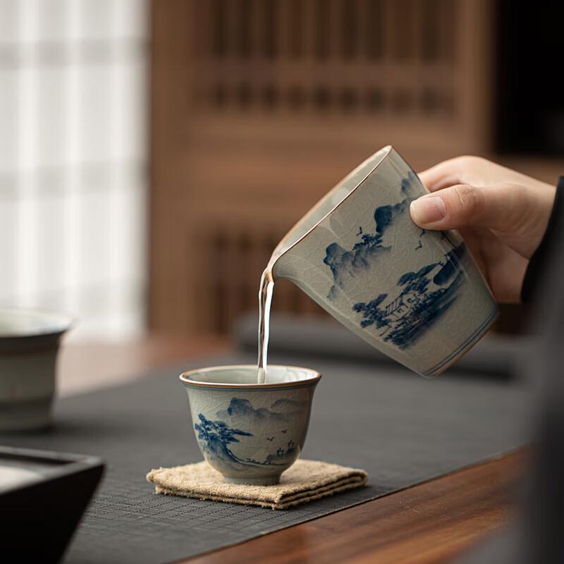 Sushi Ceramics Ru Kiln Hand-Painted Sancai Gaiwan Tea Set