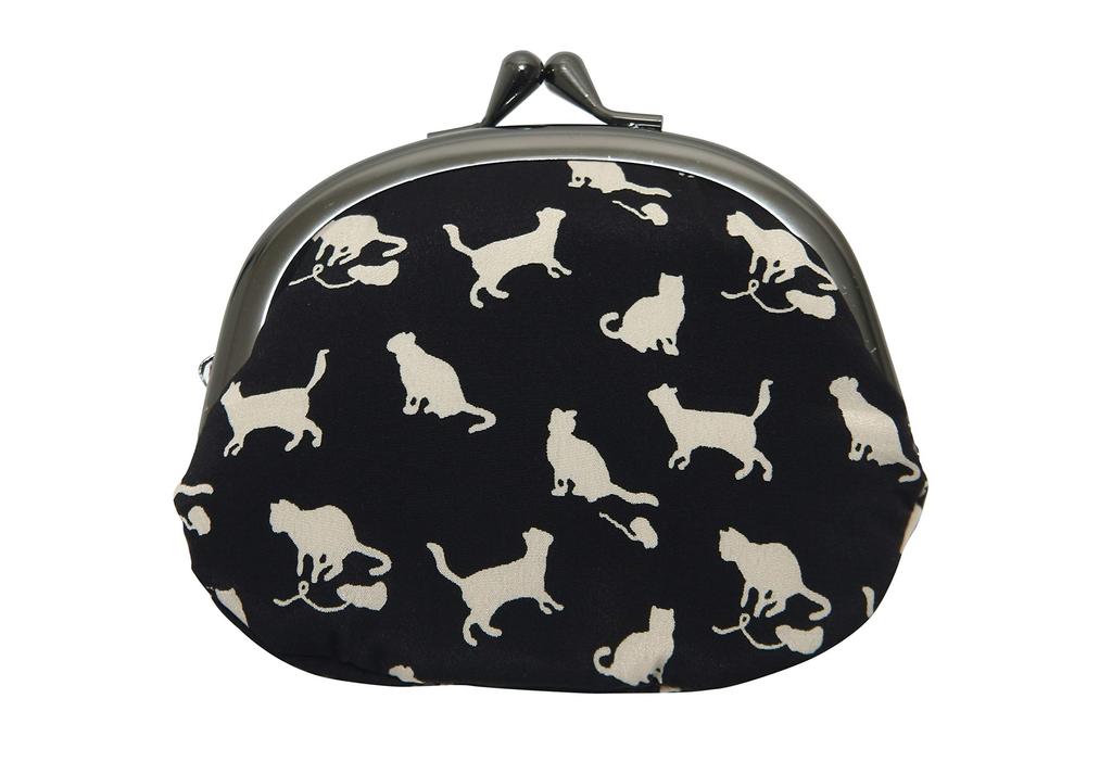 Hasegawa Coin Handcrafted by Kyoto Made in Japan Cat-patterned Purse, Artisans, (Black)