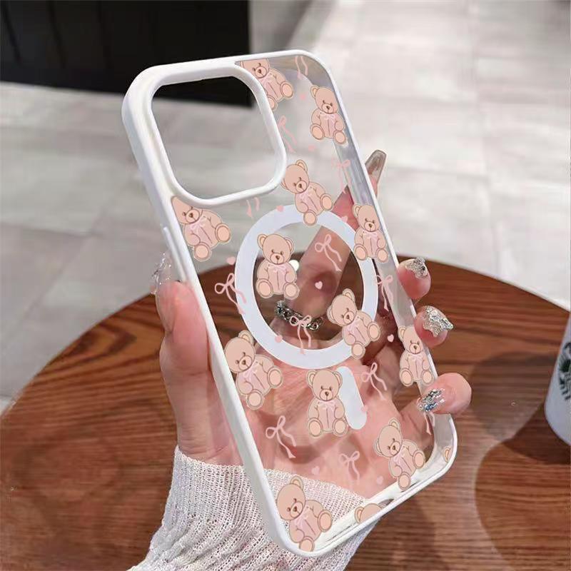 Cute Bear Bow Heart Phone Case For iPhone 17 Pro Max 16 Plus 15 14 13 12 16E 17 Air For Magsafe Wireless Charging Magnetic Cover