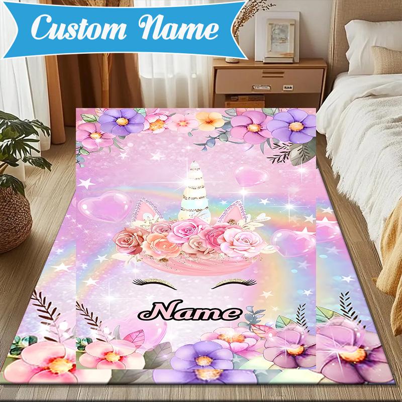 Custom Name Unicorn Fantasy  Rug for Living Room, Game Rooms, Office, Bedroom, Floor Mat Playful Design, fan gifts Christmas decor