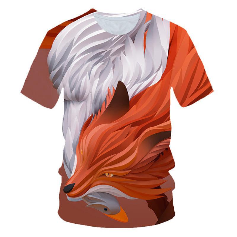 New 3D Printed T-shirt for Men's Short Sleeved Animal Fox Print T-shirt