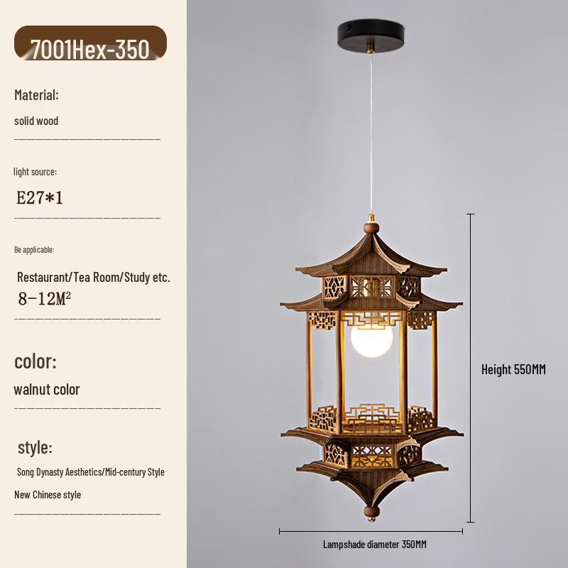 Song Dynasty Aesthetic Lamp: Hexagonal Pavilion Chandelier for Tea Room or Zen Restaurant