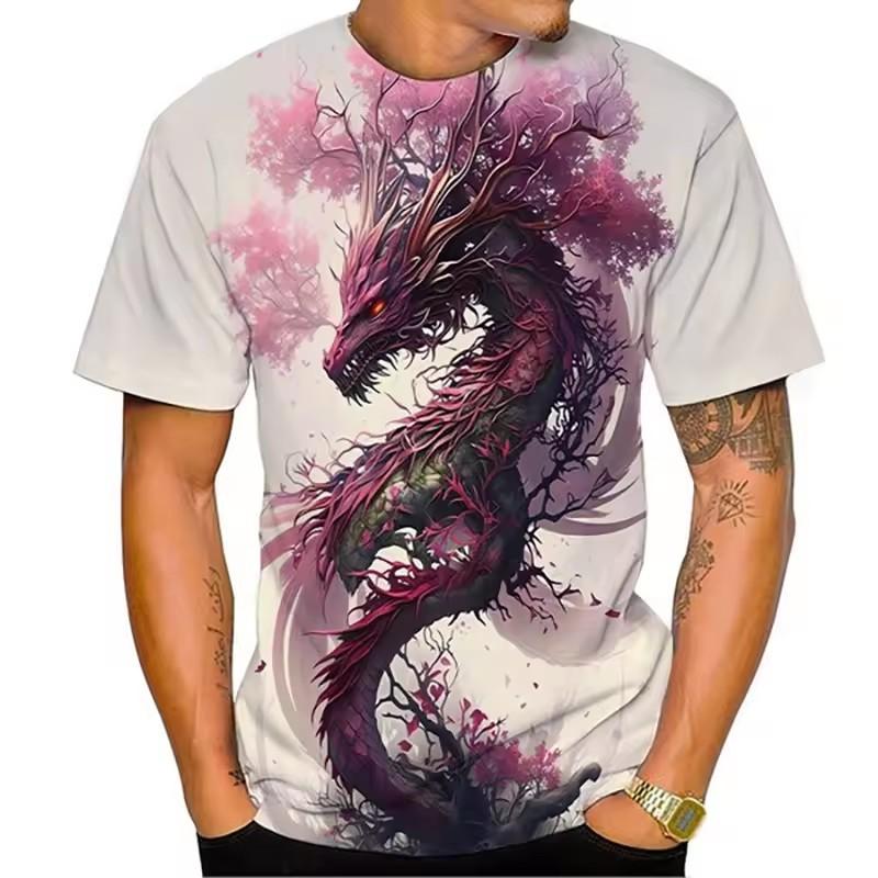 

Футболки с 3D-принтом «Цветок дракона» для мужчин и женщин, модные футболки с коротким рукавом и круглым вырезом, большие размеры, топы Harajuku, футболки, одежда L
