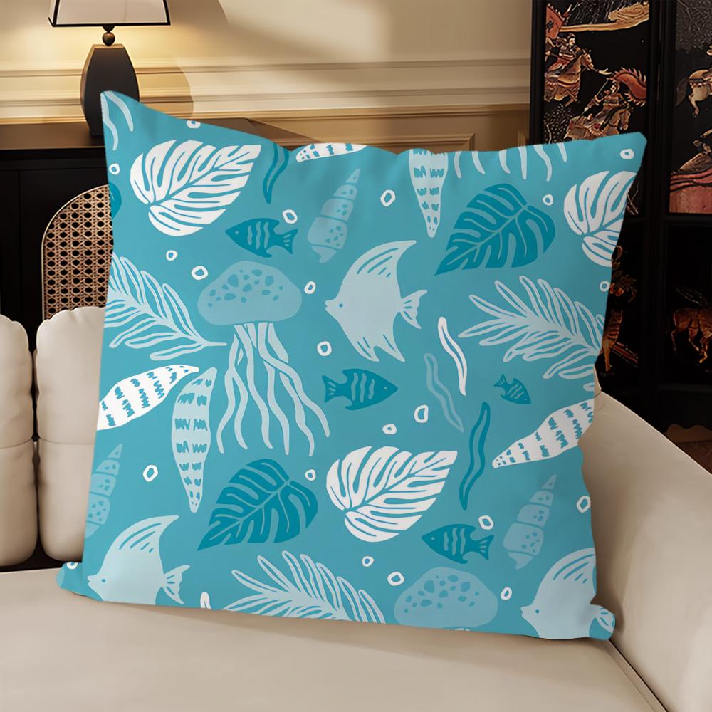 Art Sea Life Blue cushion cover Sofa Living Room Bedroom Headboard Backrest Cushion Square Cushion Nap Time Pillow Case