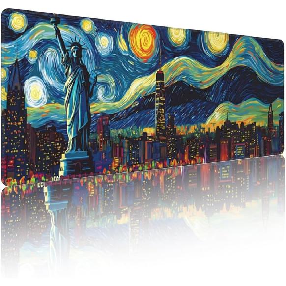 Cute Cat Mouse Pads Kawaii Anime XXL Gaming Large Mouse Pad,Artistic Painting Mouse Pad Non-Slip Rubber Base City-V01