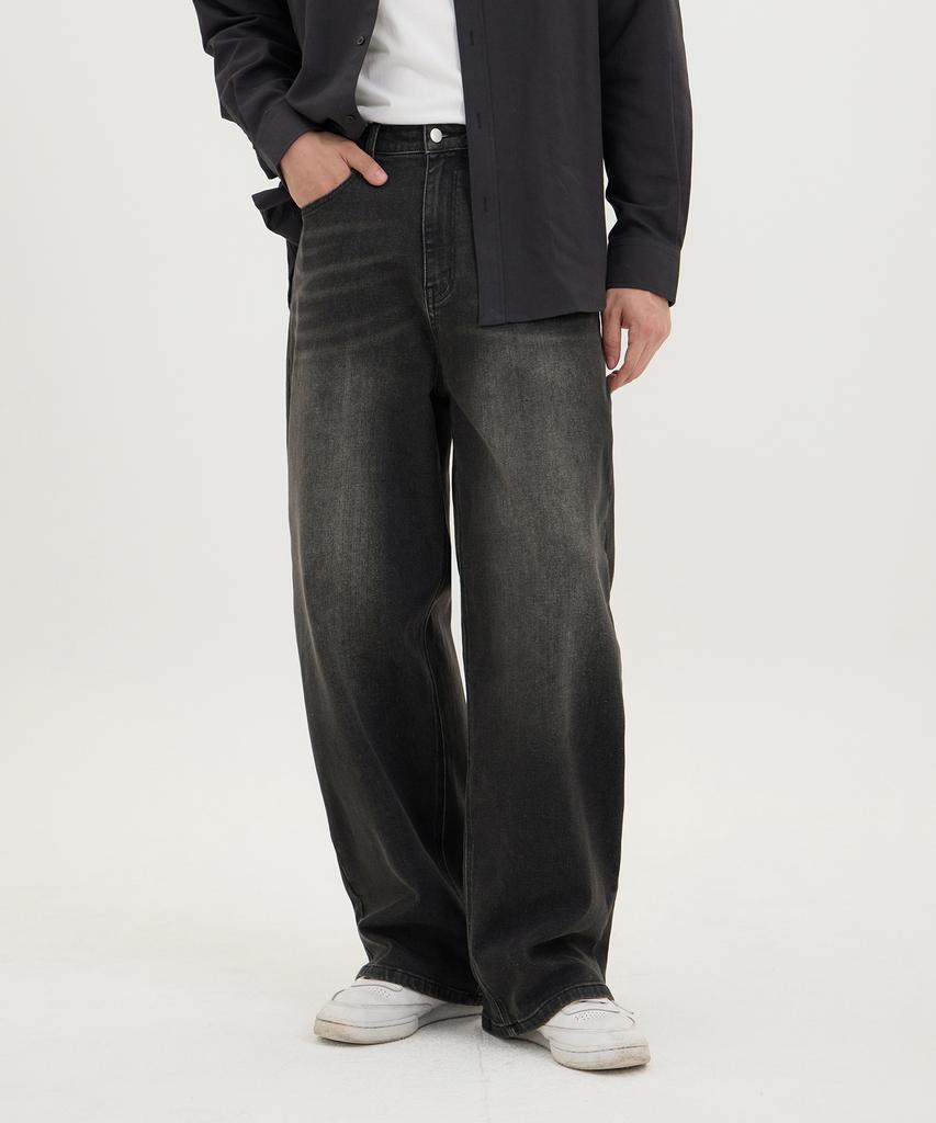 Akeusi Motion Balloon Fit Wide Stretch Denim Pants Unisex (Black)