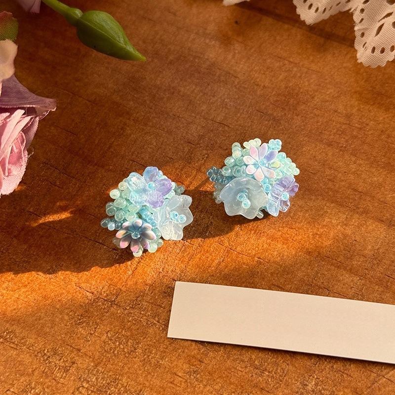 Summer Dopamine Colored Flower Stud Earrings Women's Vacation Atmosphere Versatile Earrings Fashion Smudge Temperament Earrings
