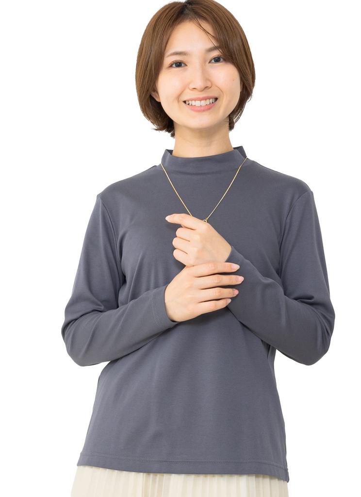 Made In Supima Cotton Long High Innerwear C [SPAN] Japan, T-shirt, Women's, Sleeve, Neck, (LL, Charcoal)
