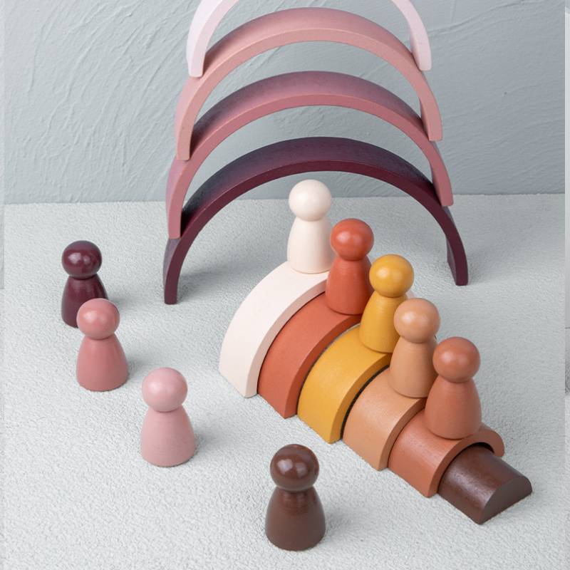 Wooden Building Blocks Set With Brown Little Person For Early Education And Diy Fun