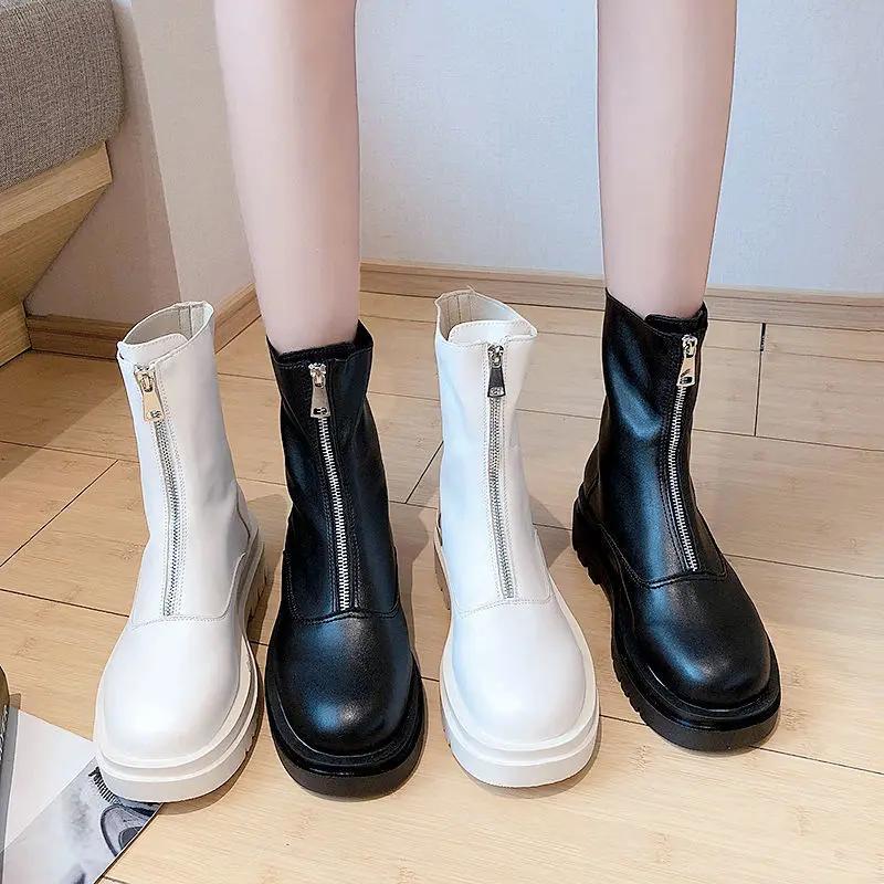 2025 Spring New Women's Boots Fashion Simple British Style Front Zipper Women's Shoes
