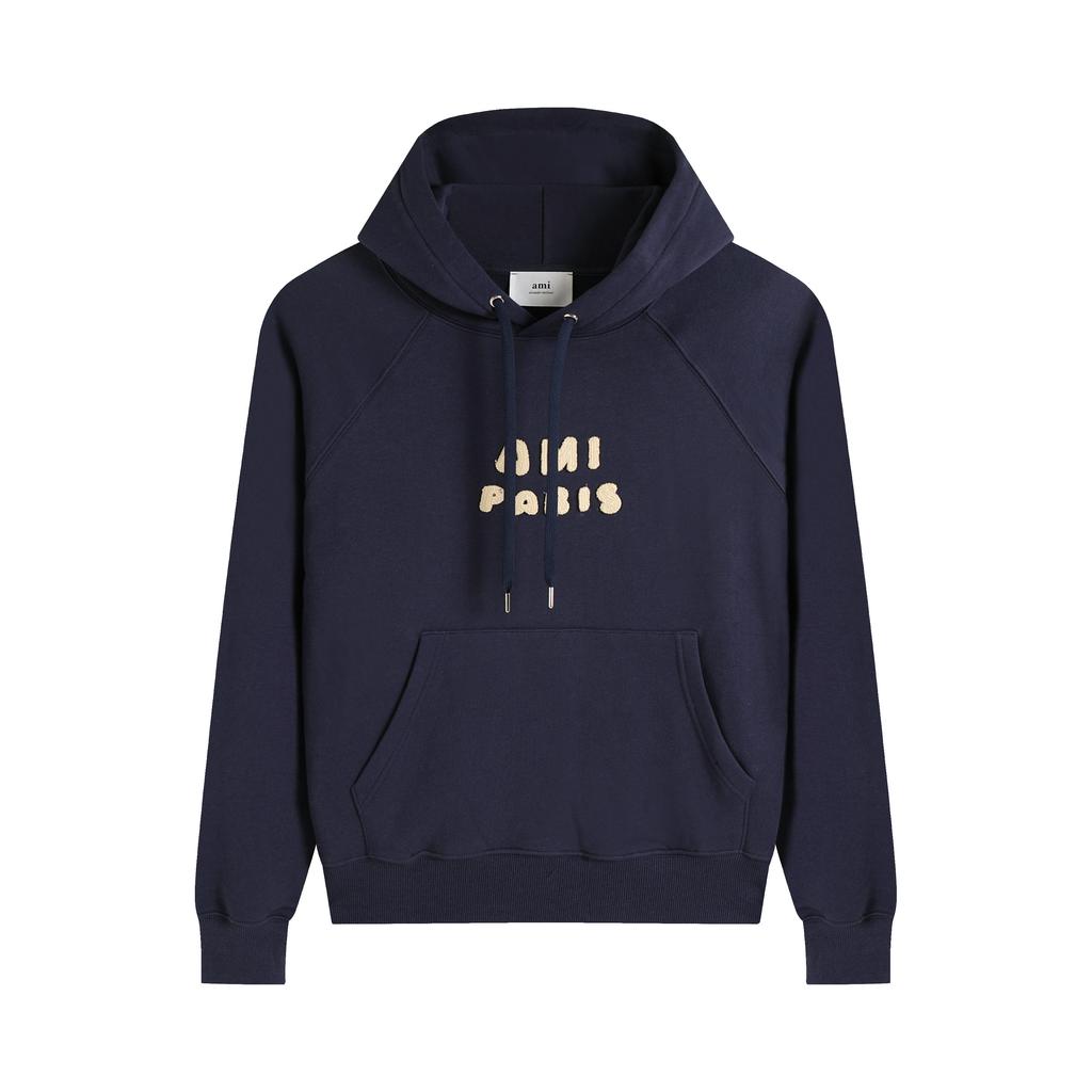 AMI 2025 Autumn and Winter New Letter Embroidery High-quality Cotton Hooded Sweatshirt Sweatshirt Couple Pullover