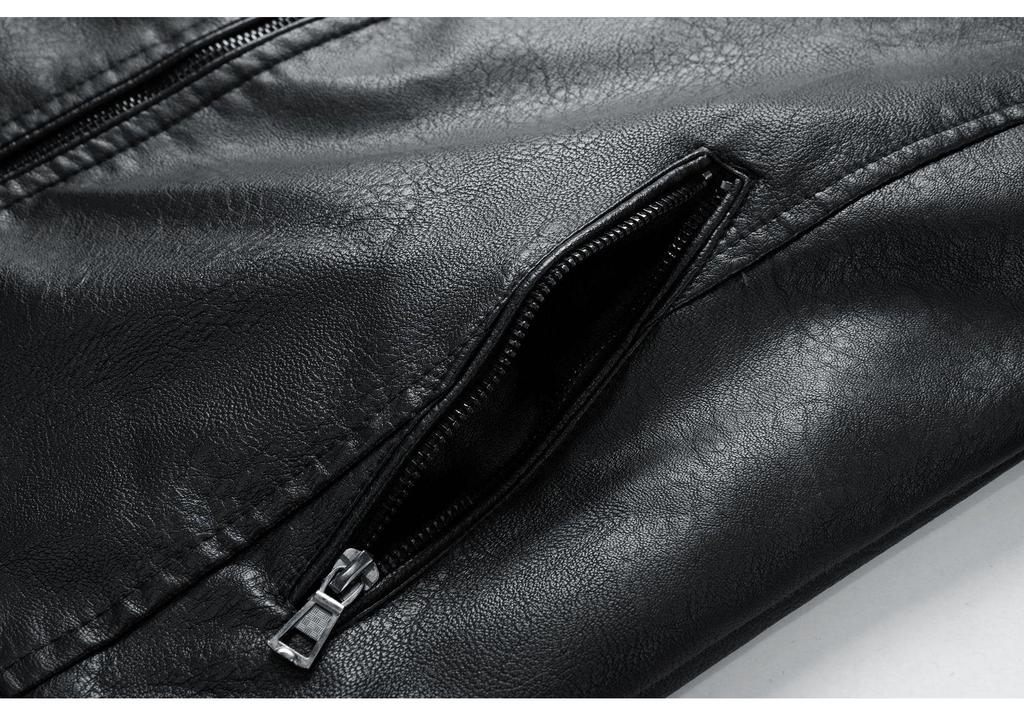 Men's Trendy Leather Stand Collar Motorcycle Jacket for Autumn and Winter