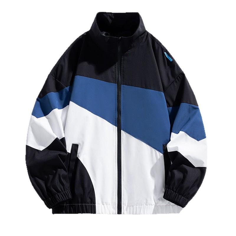 2026 Men's Spring/Autumn Loose Color Block Workwear Jacket - Trendy Casual Outerwear for Couples and Cycling.