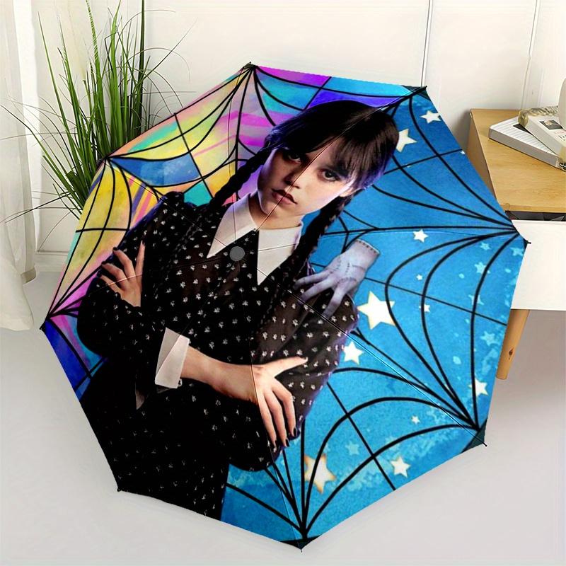

Addams Family, Wednesday Automatic Folding Umbrella 8 Ribs, Durable Iron Frame, Bright Color Pattern Compact Travel Umbrella, Suitable for