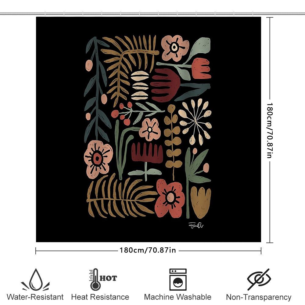 Botanical Shower Curtain Tropical Leaves Pattern Waterproof Fabric Bathroom Decor Vintage Floral Backdrop Nature Theme
