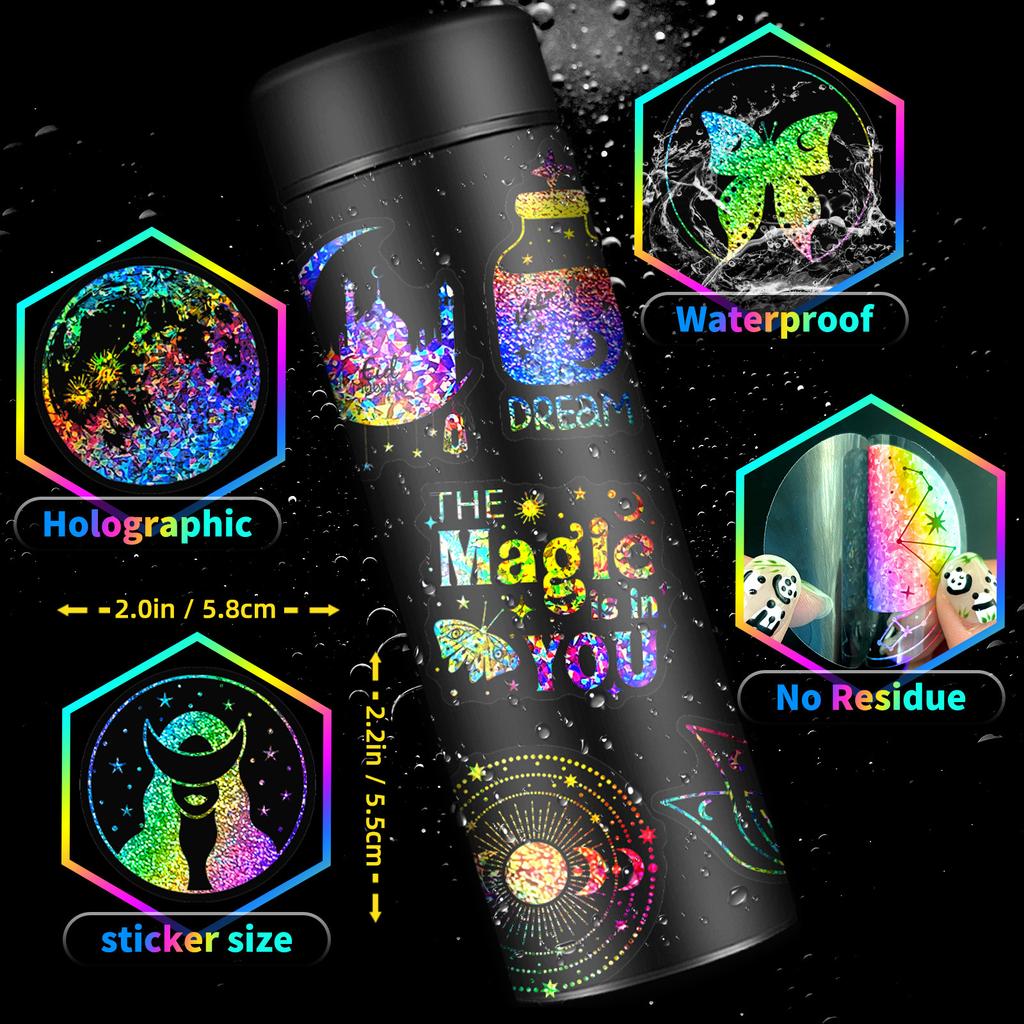 100pcs Laser Stickers Magic World PET Sticker Pack DIY Collage for Hand Account Decoration Scrapbook Labe