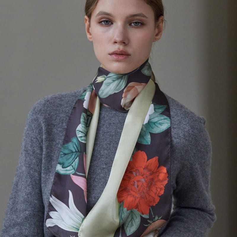 ANA MAISON Garden Deco Long Petit Silk Scarf [PML-1414]