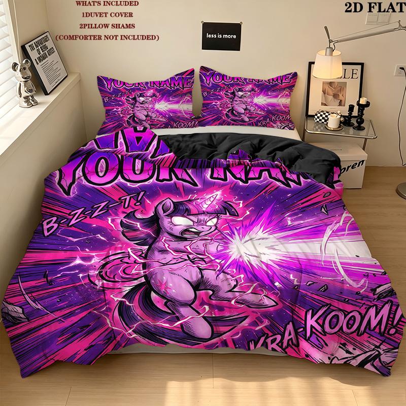 Custom Name,Twilight Sparkle Pattern Bedding Home Decoration Birthday Gift ( 1 Duvet Cover + 2 Pillowcase, Without Core),fan Merchandise.