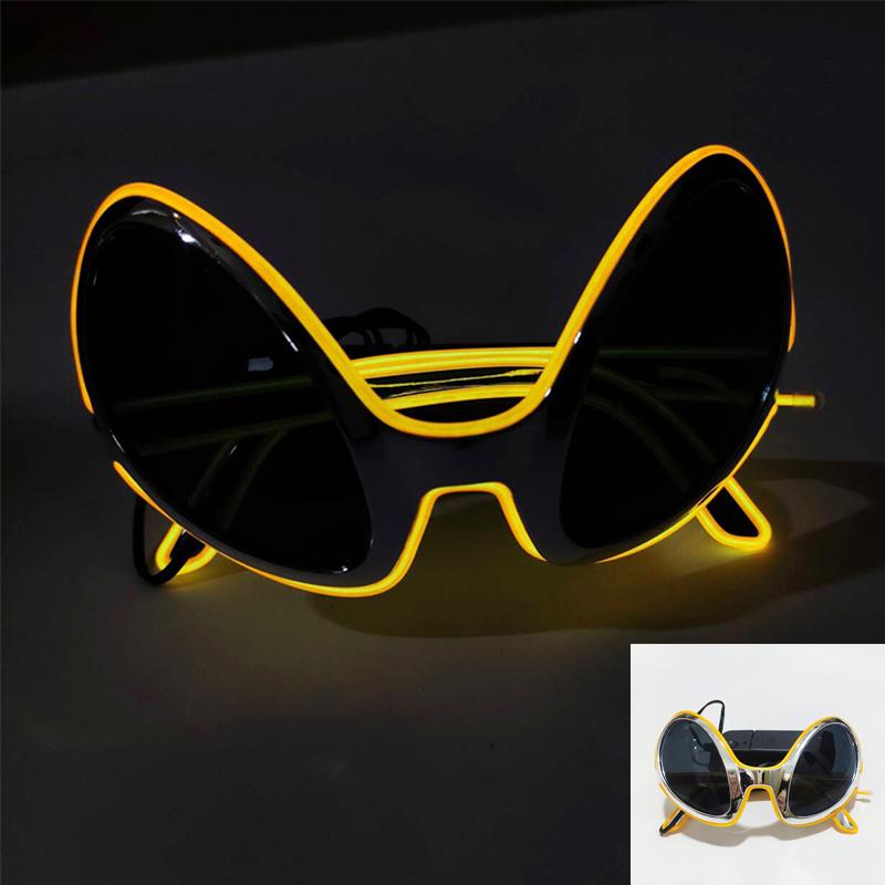 Occhiali da Sole Alieno LED Divertenti Accessori Costume Lenti Nere Occhiali Luminosi per Donne Uomini Bambini Bambine Occhiali per Halloween