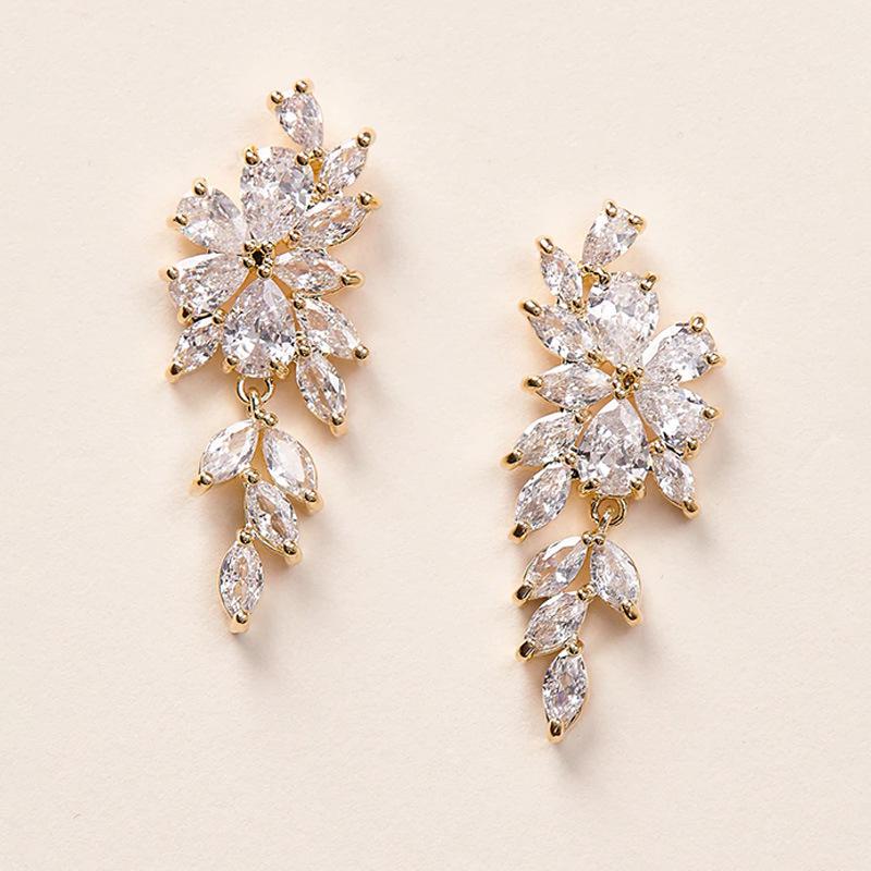 Elegant Zircon Leaf Tassel Earrings for Women - Stylish European & American Design