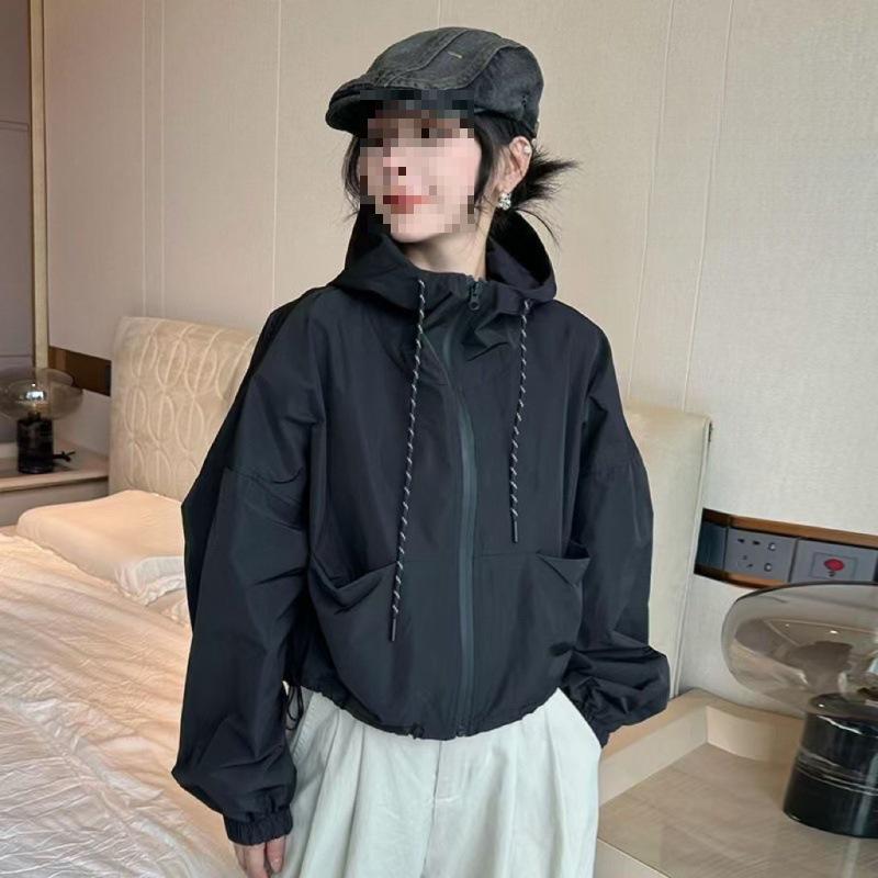 Damen Kapuzen-Windbreaker 2025: Frühlings-/Herbst-Baumwolle Lässige Kurzjacke mit lockerem Schnitt