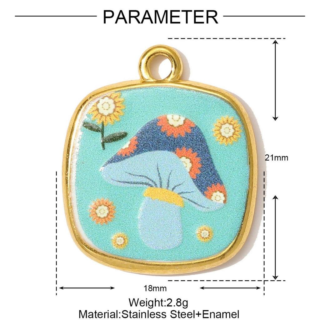 1 Stück 304 Edelstahl Charms 18K Vergoldet Mehrfarbig Bedruckt Quadratisch Vogel Mond Schmetterling Anhänger Für DIY Halskettenherstellung