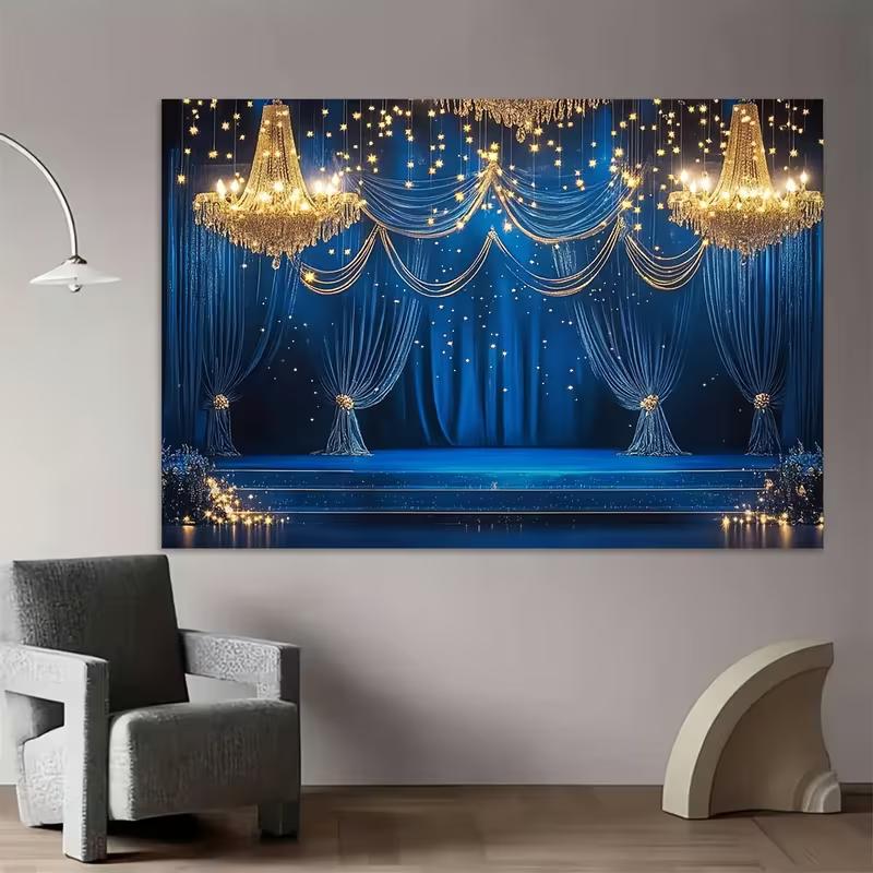 2D Blaue Goldene Kronleuchter Kulisse für Hochzeitsfotoshooting