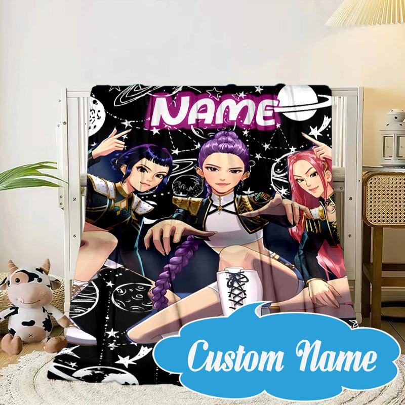 Custom Name Vibrant Anime KPop Blanket bed sofa Blanket Flannel Blanket for Camping, Hiking, Picnic Essentials,gift for Fan family