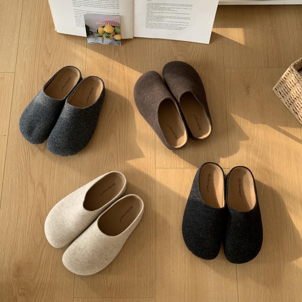 Retro Woolen Inner Height-increasing Bag Head Birkenstock Slippers 2025 Autumn and Winter New French Gentle Lazy One Pedal and Half Drag