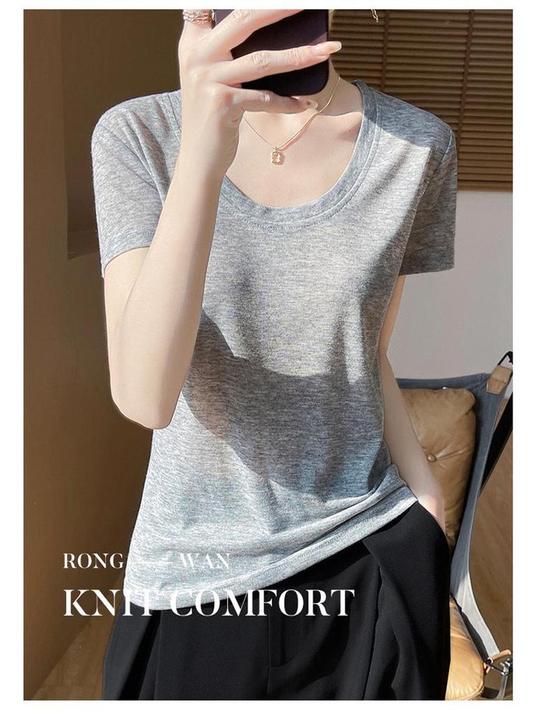 Camiseta Regata Feminina Slim de Manga Curta com Decote U Verão 2025
