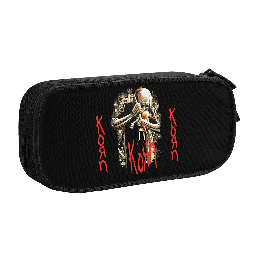 Kawaii Metal Rock Band Korn Pencil Cases for Boys Girls Large Storage Pen Box Bag Stationery