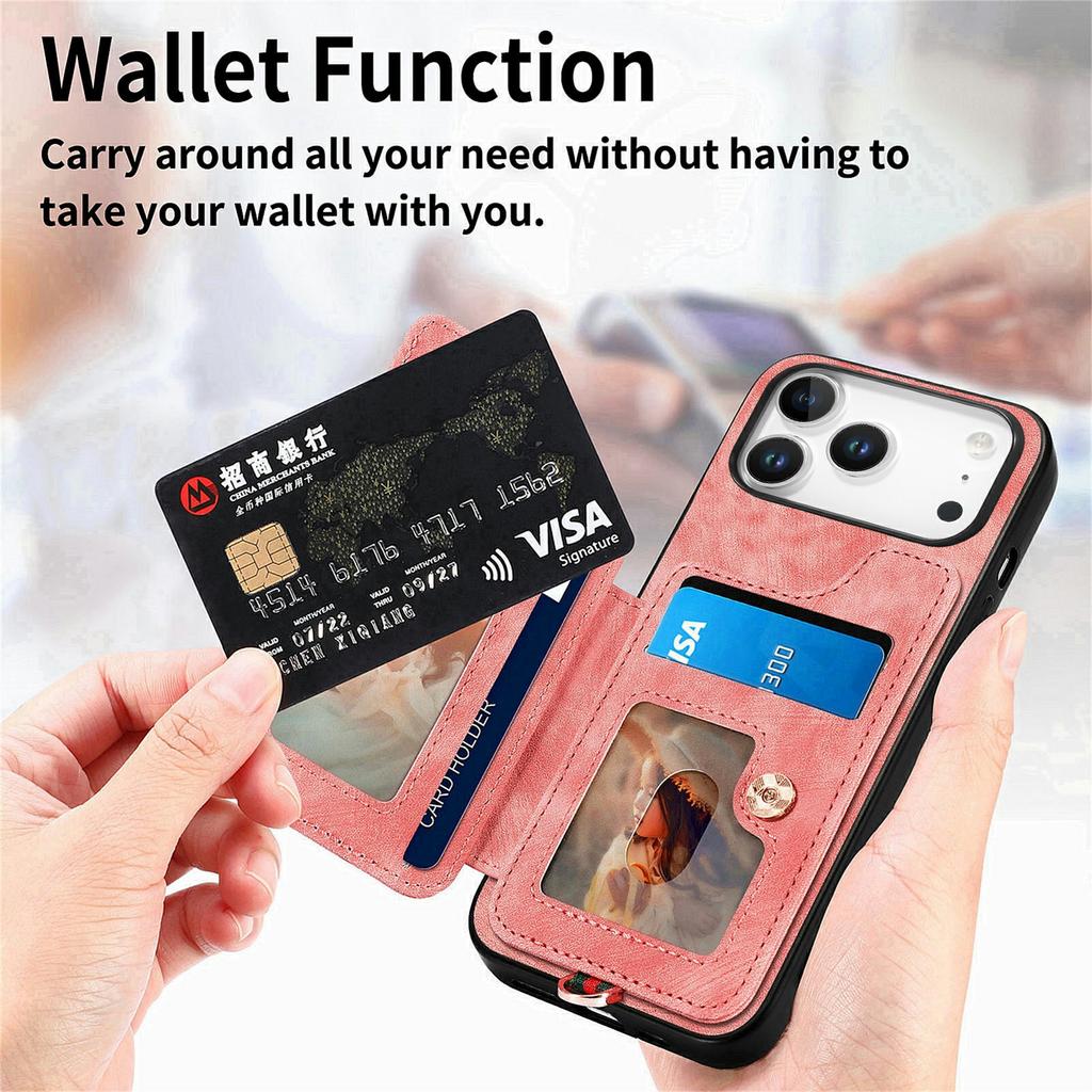 For iPhone 17 Pro Retro PU Leather Case Phone Cover with RFID Blocking Card Holder   /   Ring Holder