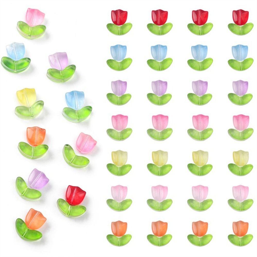 

320Pcs Gift Translucent Summer Tulip Flower Beads Jewelry Making Handcrafted Glass Loose Beads