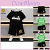 Trendy Green Cartoon Themed Short Sleeve Set For Boys Summer Fashion 2024 Collection