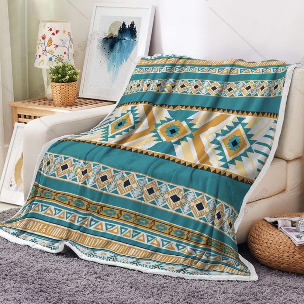 Happy Adults Toys Unisex Aztec Throw Blanket, Native Southwestern Navajo Tribal Style Warm Throw, Boho Western Decor Flannel Cozy Throw Blanket