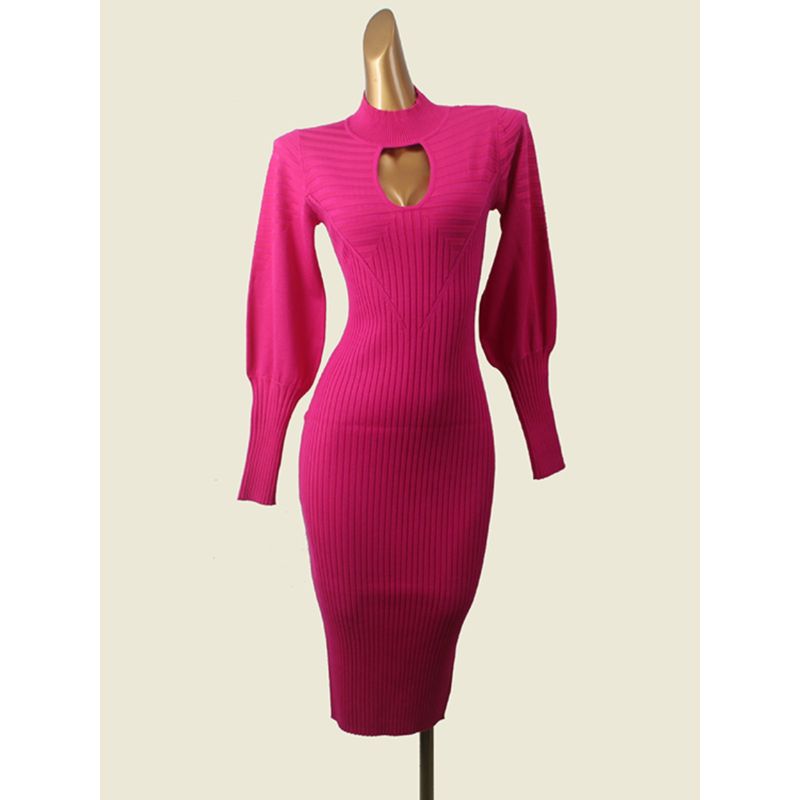 American Brand Hollow-out Sexy Slim Fit Knitted Hip Skirt Foreign Trade Small Stand Collar Long Sleeve Slimming Sexy Dresses for Women