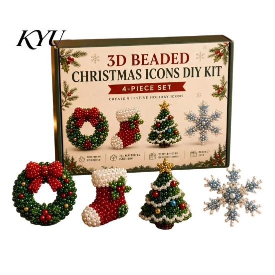 Parent Child Interactive Activity 3D Beaded DIY Kit, Lifelike Christmas Animal Beading Craft Set, Set for Kids Handmade Easy Embroidery Kit And Adults