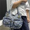 Ladies Vintage Denim Washed Denim Tote Bag Multi Pocket Spice Girl Shoulder Crossbody Bag