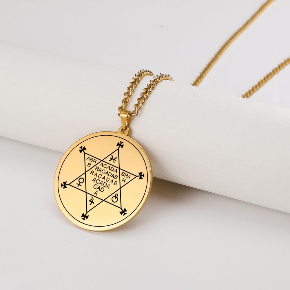 Dawapara Abracadabra Anhänger Abraxas Kabbalistische Magie Okkult Esoterisch Amulett Halskette Übernatürlich Edelstahl Schmuck