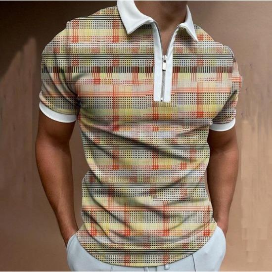 Men'S Polo Shirt Men'S Casual Short Sleeve Lapel T-Shirt 3D Printed Short Sleeve Zipper Polo