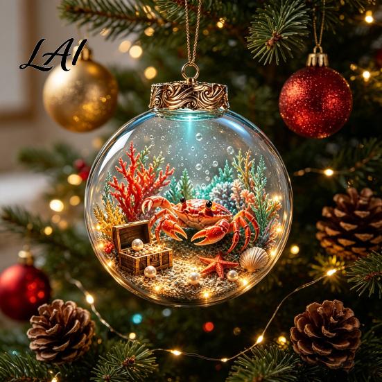 Ocean Inspired Bedroom Wall Decorations Animal Christmas Ball Ornament 3D Marine Life Hanging Decoration Underwater Sphere Ornaments Beach